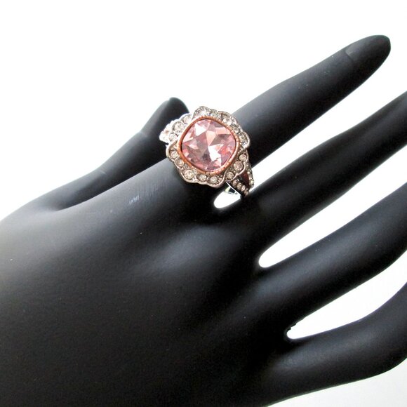 Statement Ring Sterling Silver 925 Pink Cushion Cut Pink Crystal Size 10 1/2 - Picture 12 of 13